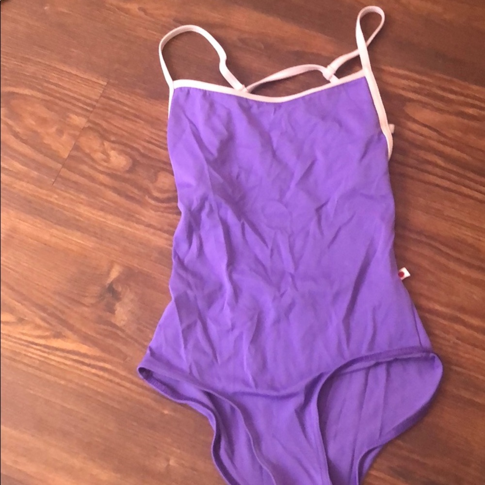 Yumiko leotard small purple with pink trim